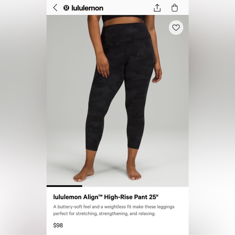 Lululemon Align Leggings - Black Camo - Size 8